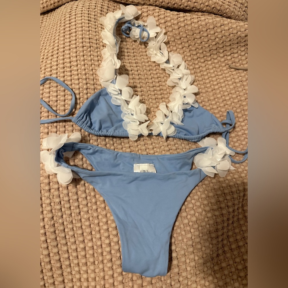 La Reveche Light Blue Floral-Trim Bikini Set - Women Swim
